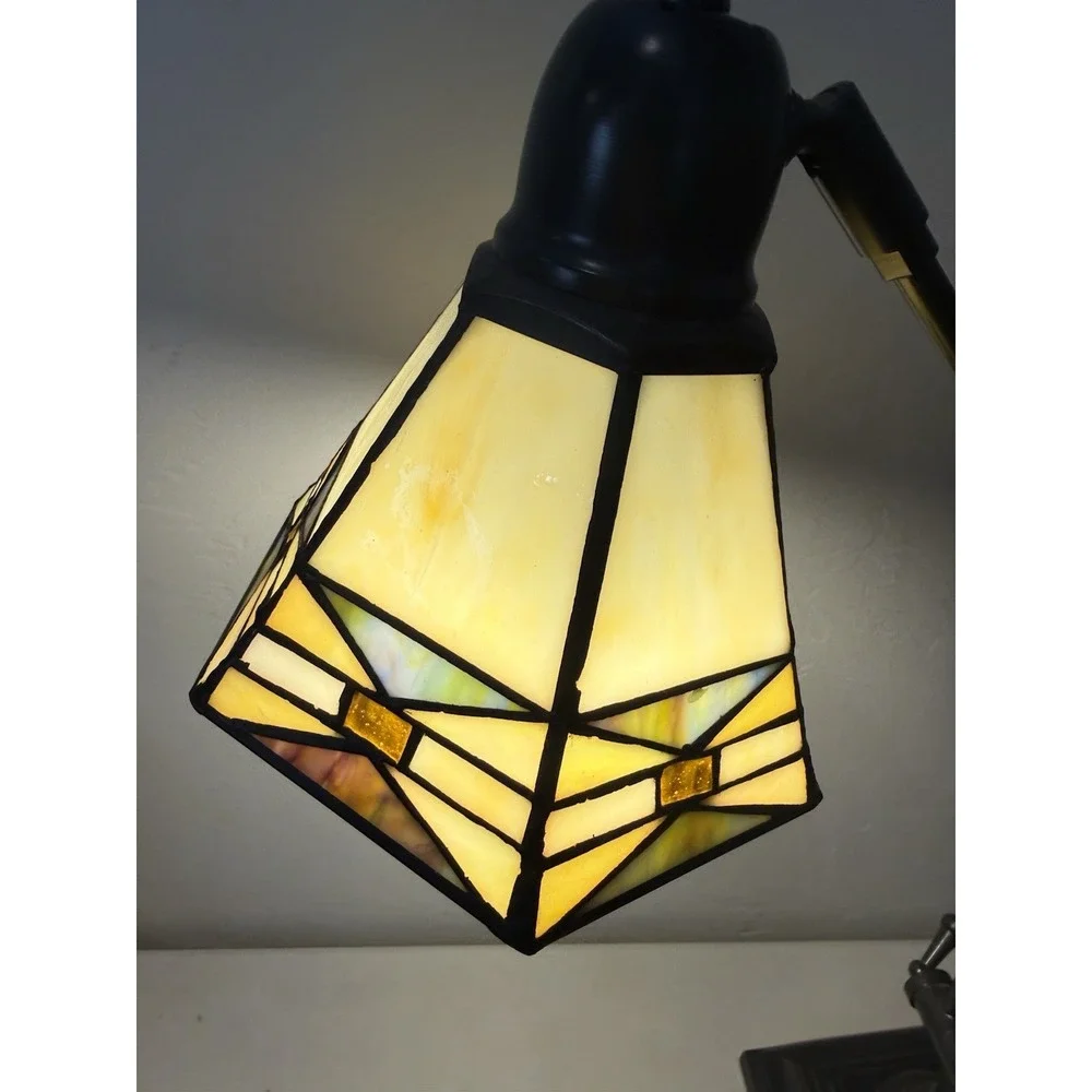 Dale Tiffany Mission Bank Table Lamp Adjustable Desk Light Stained Glass Bronze